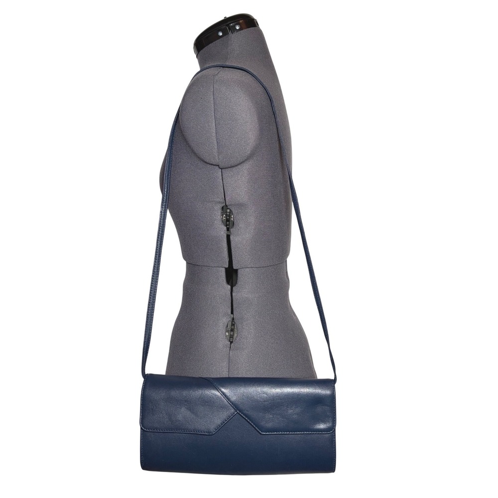 Vtg 90s Brio Navy Blue Leather Shoulder Bag Minimalist Envelope DAMAGED